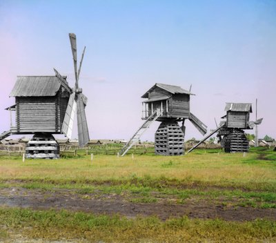 Windmills in the Ialutorovsk district of Tobolsk Province, Russian Empire, 1912 by Sergey Prokudin Gorsky